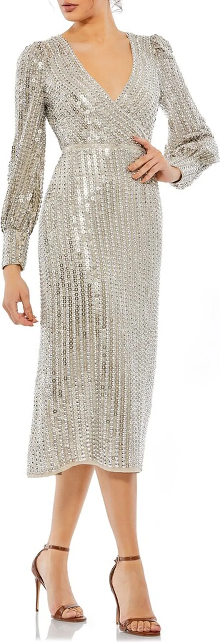Sequin Long Sleeve Sheath Cocktail Dress