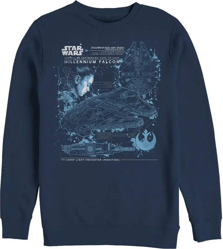 Men's Star Wars The Last Jedi Millennium Falcon Plans Sweatshirt - Navy Blue - Medium