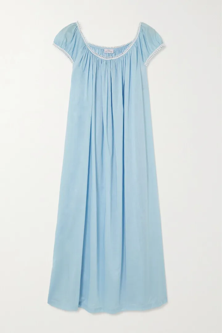 Pour Les Femmes - Crown Lace-trimmed Cotton Nightdress - Blue