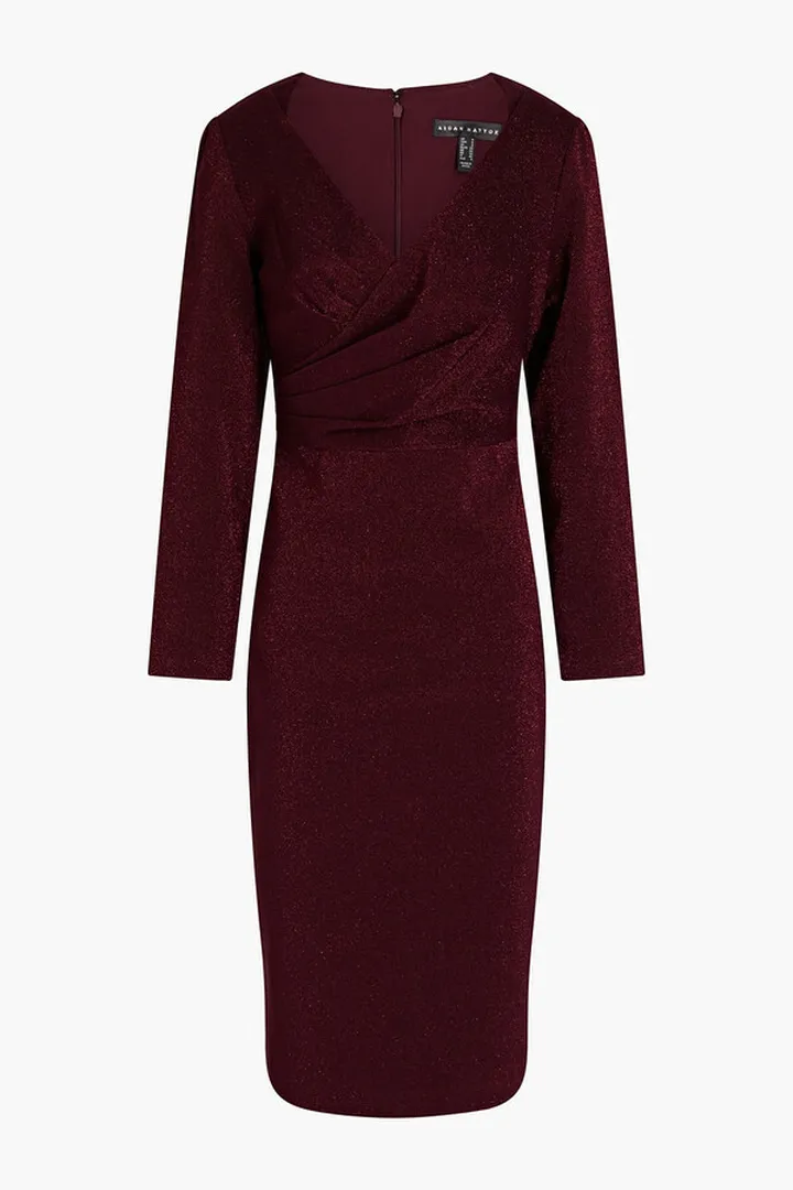 Draped metallic stretch-knit dress