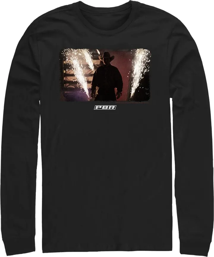 Men's Professional Bull Riders Cowboy Sparkler Scene Long Sleeve Shirt - Black - Large