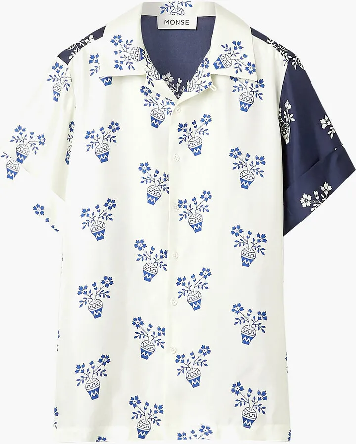 Flower Pot paneled printed silk-twill shirt