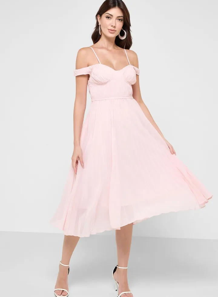 Cold Shoulder Pleated Dress