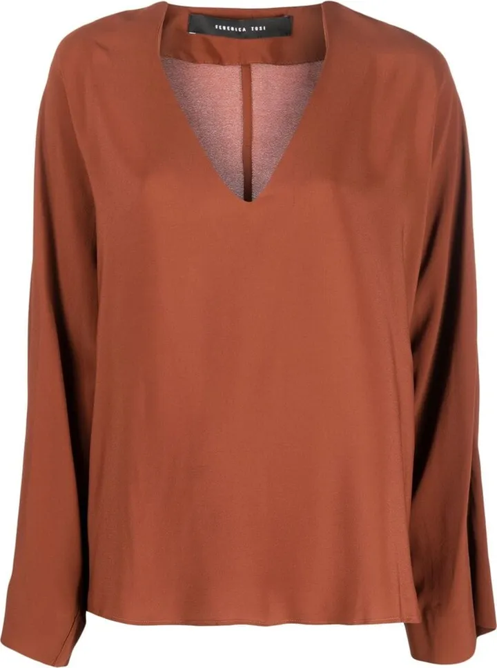 long-sleeve V-neck blouse