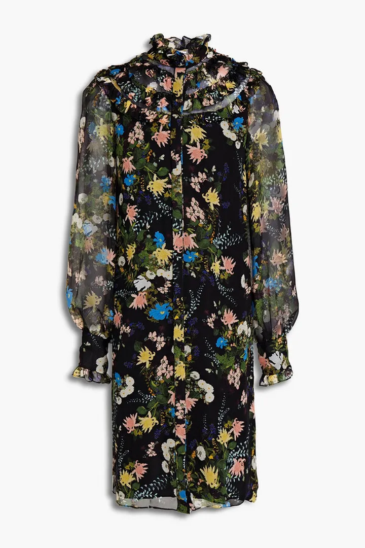 Augusta ruffled floral-print silk-georgette dress
