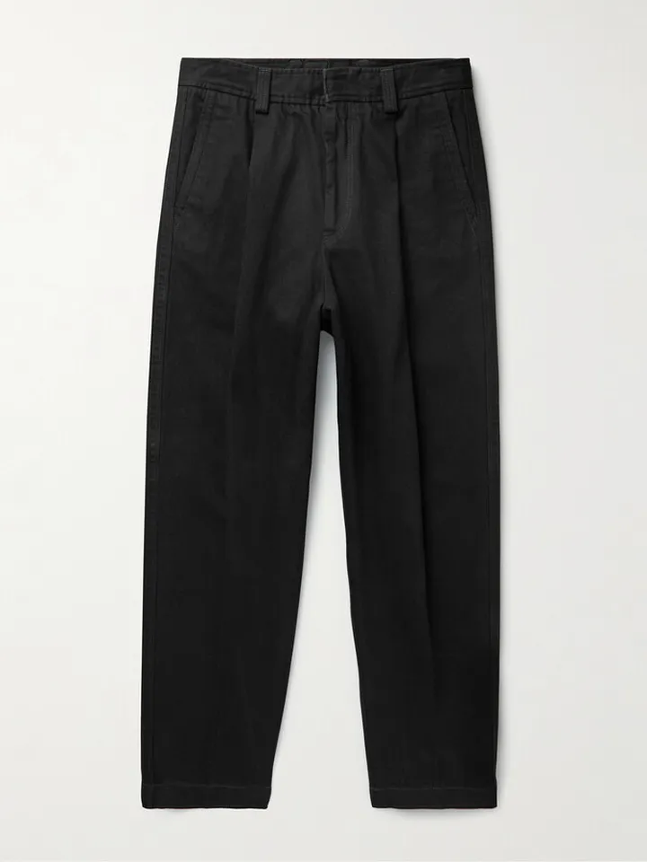 Straight-Leg Pleated Denim Trousers