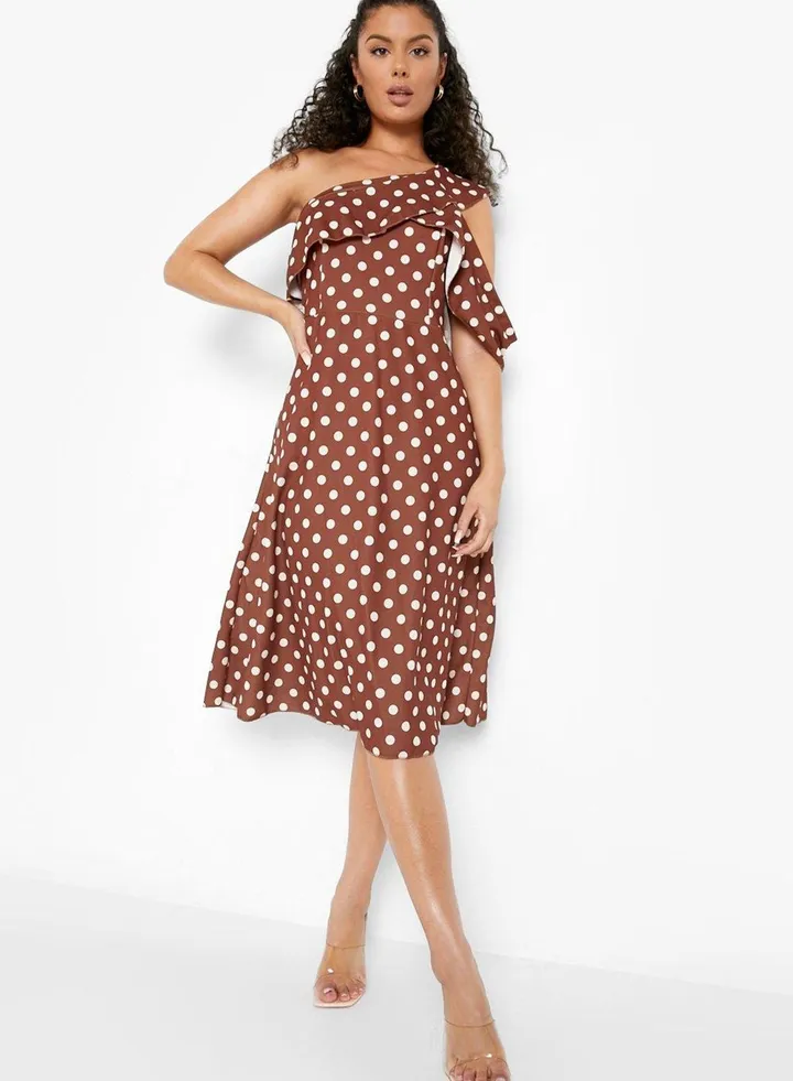 One Shoulder Polka Dot Dress