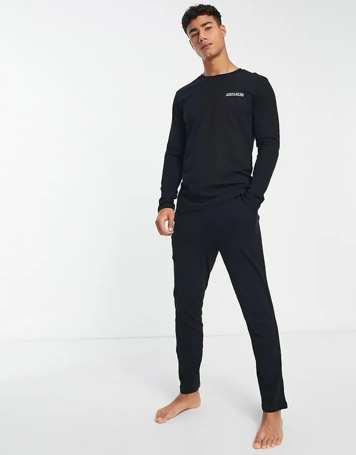 Jack & Jones lounge pants and long sleeve T-shirt set in black