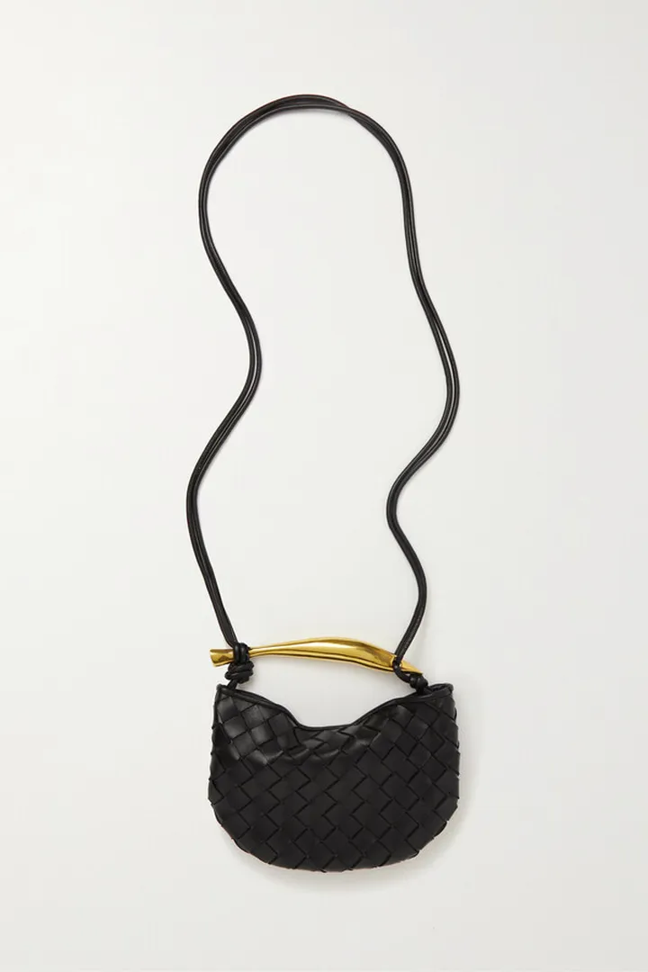 Bottega Veneta - Sardine Mini Embellished Intrecciato Leather Shoulder Bag - Black