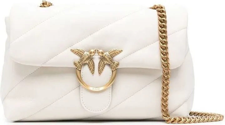 'love Classic Puff' White Shoulder Bag With Diagonal Maxi Quilting In Leather Woman Pinko