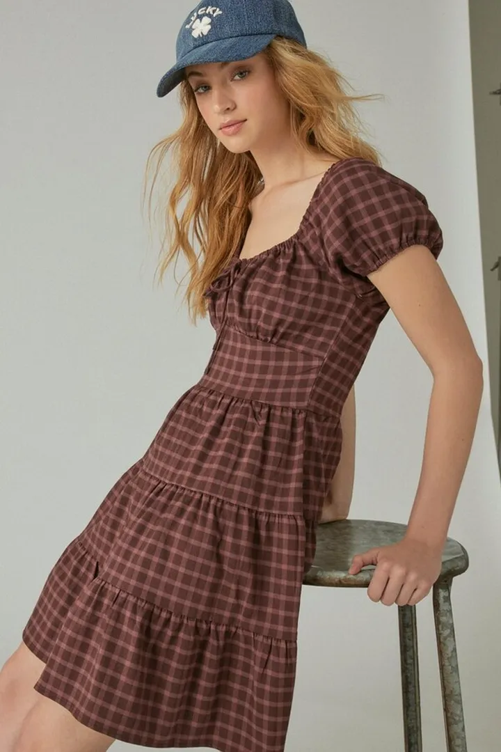 Short Sleeve Plaid Dress