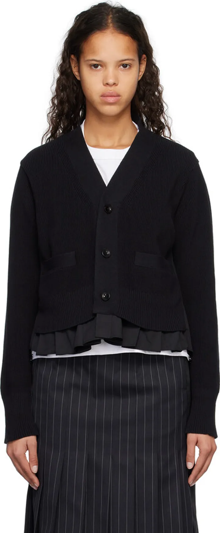 sacai Black Ruffle Cardigan