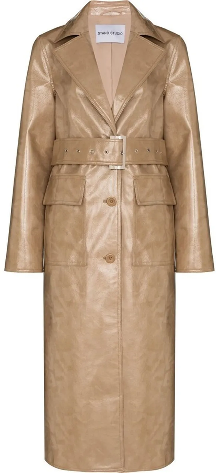 Vada faux-leather single-breasted coat