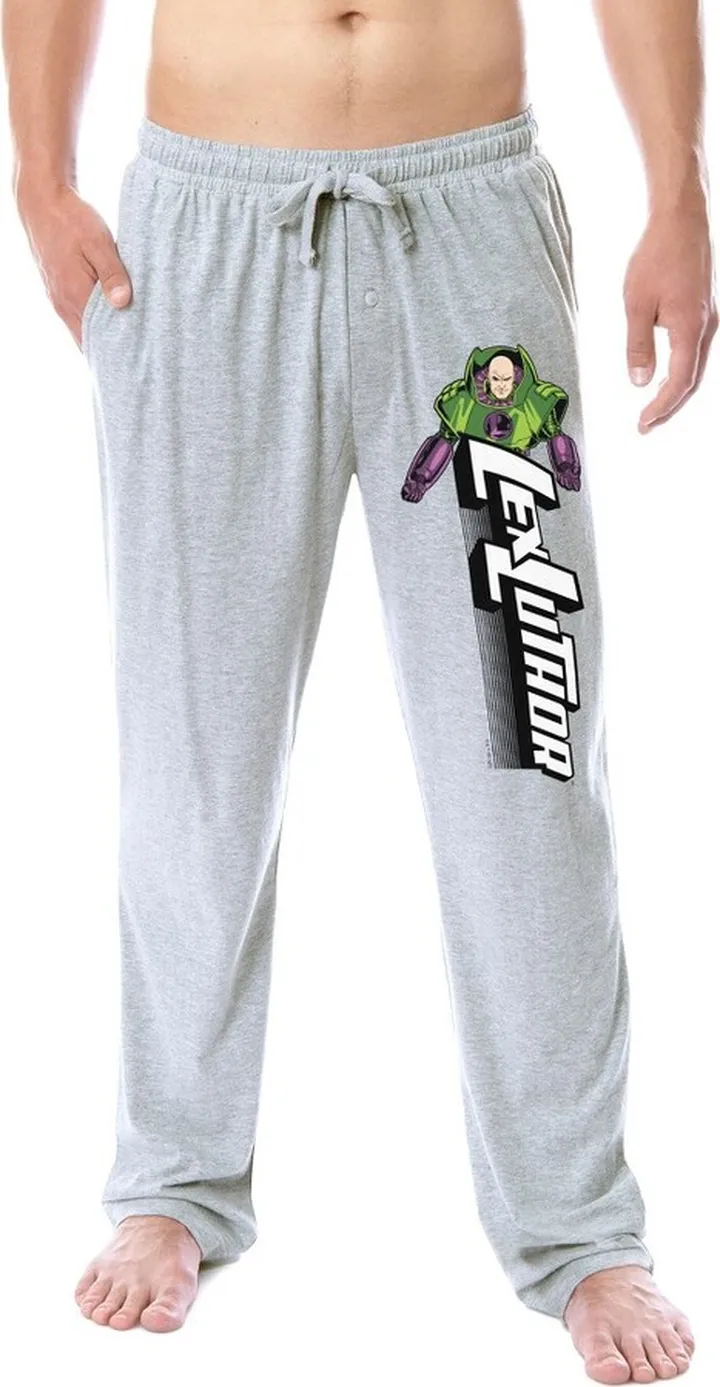 DC Mens' Lex Luthor Warsuit Classic Comic Superman Sleep Pajama Pants (M) Grey