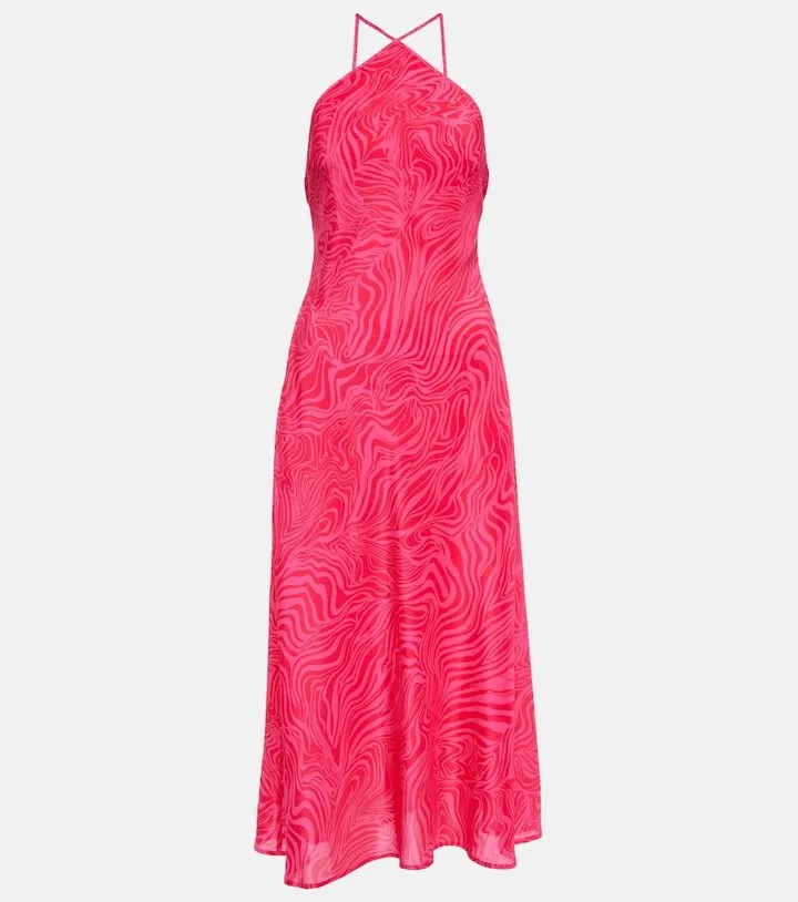 Opal silk halterneck midi dress