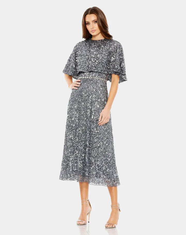 Cape High Neck Midi Dress