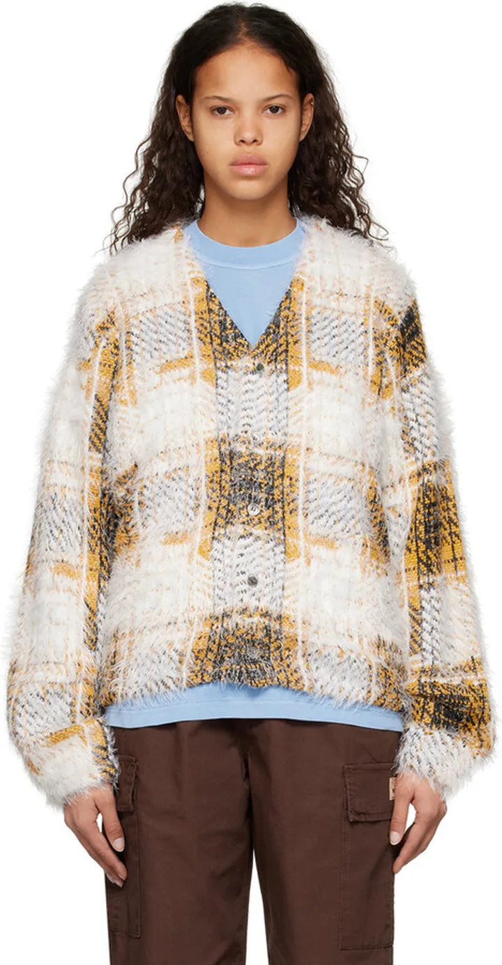 Stüssy White & Yellow Plaid Cardigan