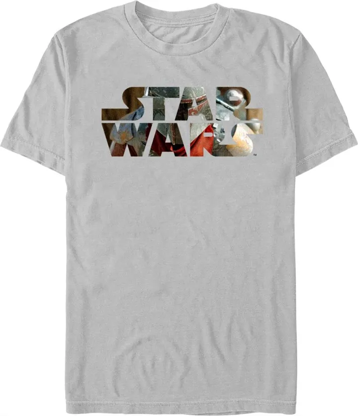 Men's Star Wars: The Mandalorian Din Djarin Star Wars Logo T-Shirt - Silver - Large