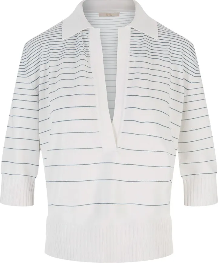White And Blue Striped Tecna Polo