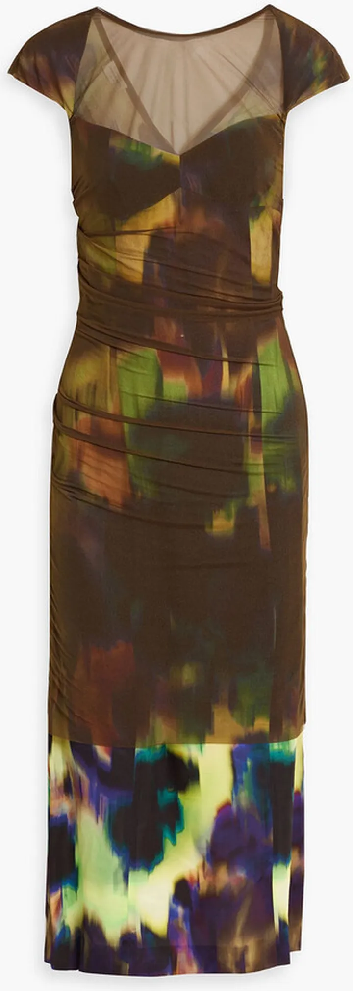 Layered chiffon and printed satin midi dress