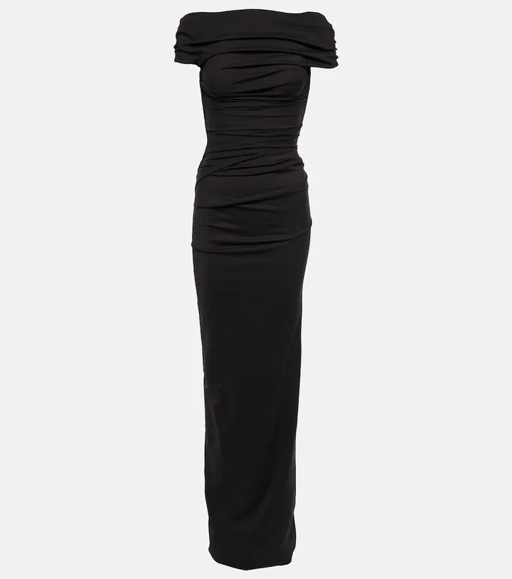 Assertion off-the-shoulder gown