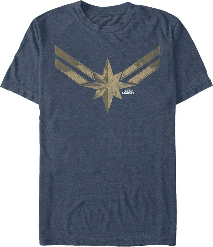 Men's Marvel Captain Marvel Vintage Star Costume T-Shirt - Navy Blue Heather - Small