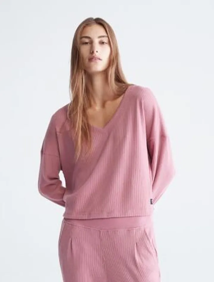 Performance Ribbed Open V-Neck Pullover Sweater