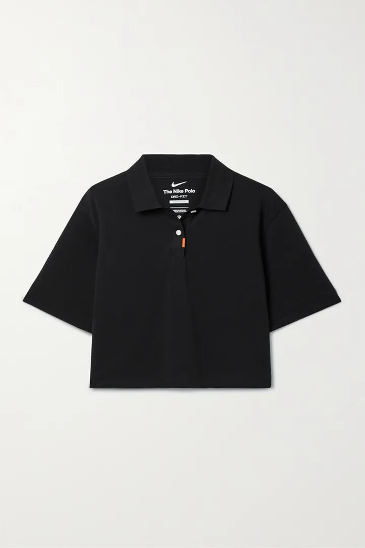 Nike - Cropped Dri-fit Cotton-blend Piqué Polo Shirt - Black
