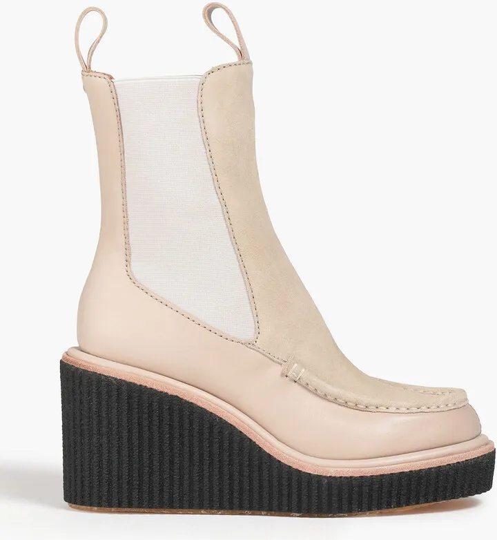 Sloane suede-paneled leather wedge ankle boots