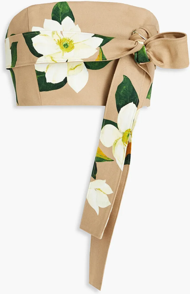 Strapless cropped floral-print cotton-blend twill top