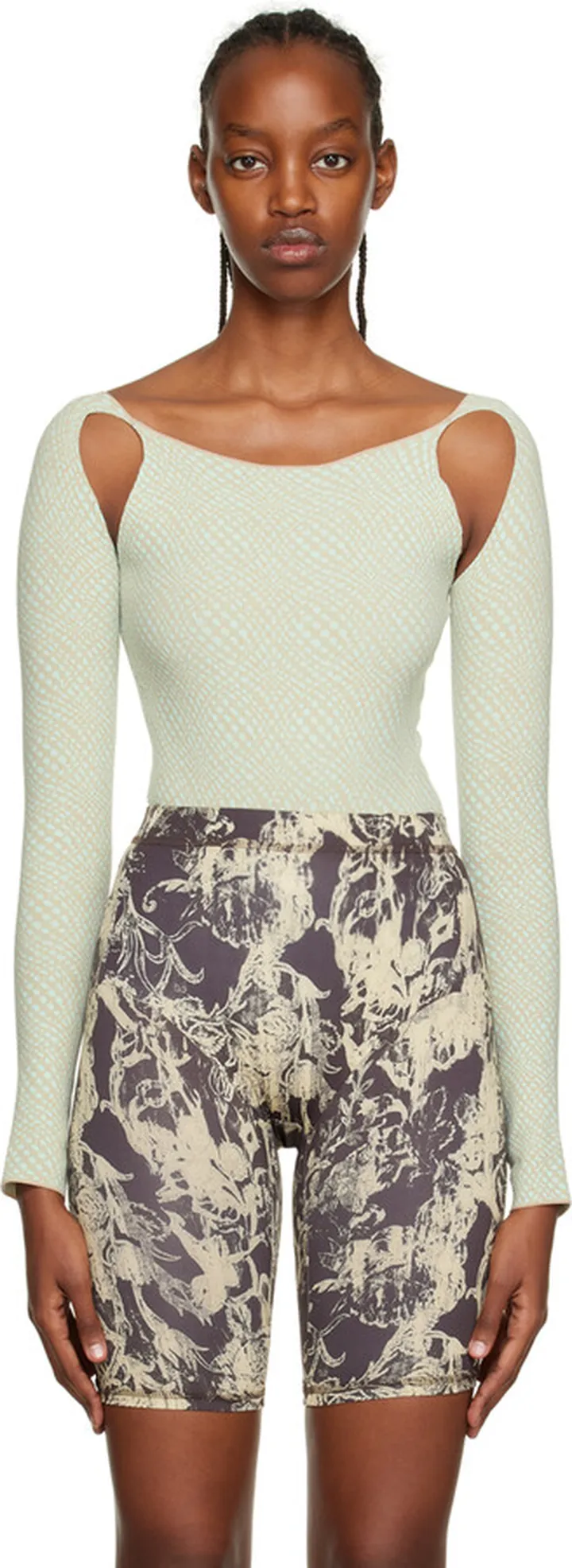 Rui Blue & Beige Cutout Bodysuit