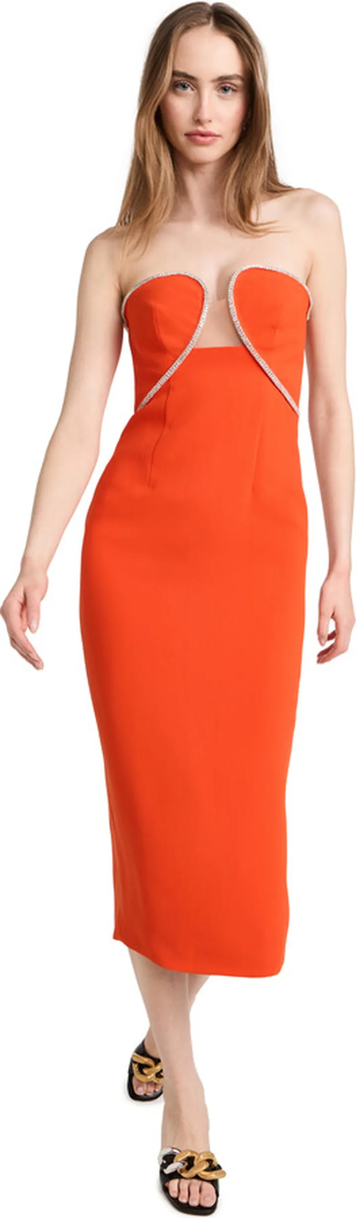 Self Portrait Red Bandeau Crepe Midi Dress