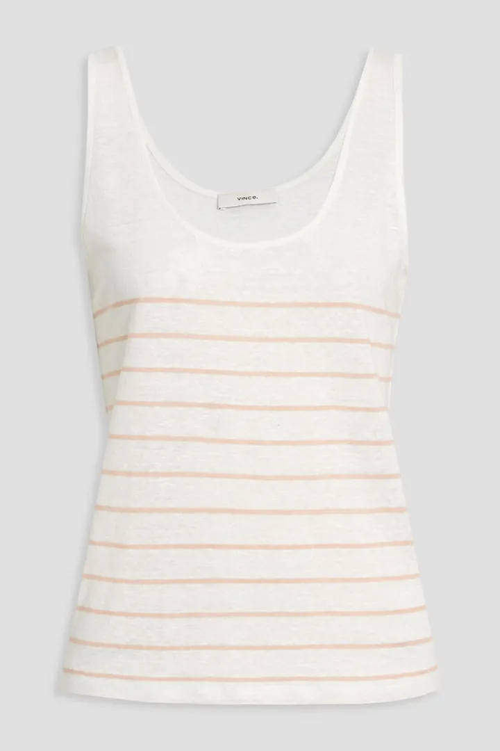 Striped slub linen-jersey tank