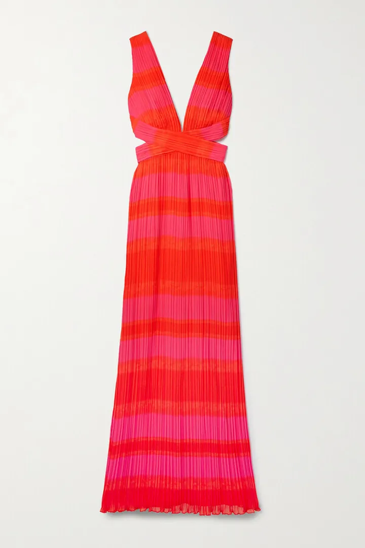 Brandon Maxwell - The Sommer Cutout Striped Plissé-chiffon Gown - Pink