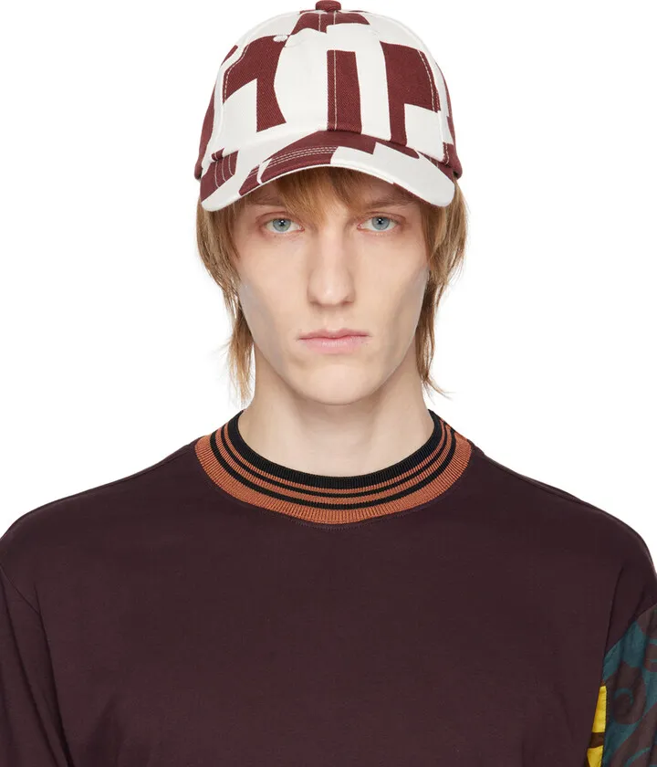 Dries Van Noten Burgundy & White Giles Cap