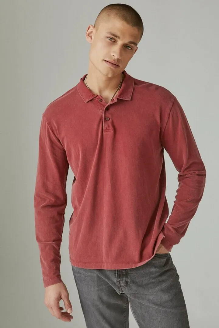 Sueded Jersey Long Sleeve Polo