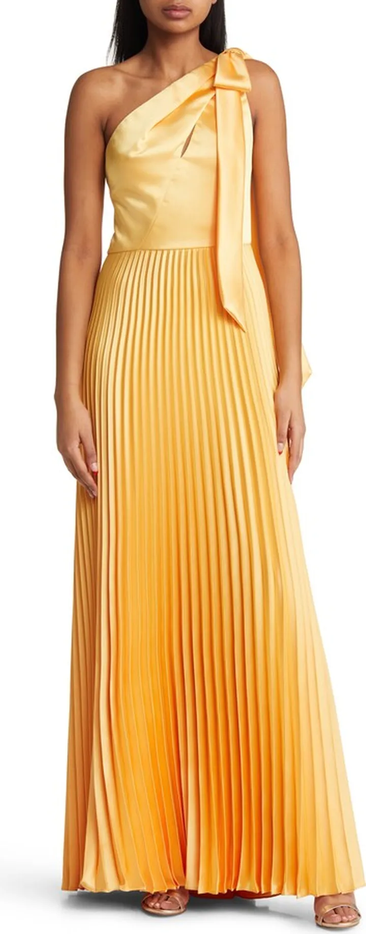 Pleated One-Shoulder Satin Gown
