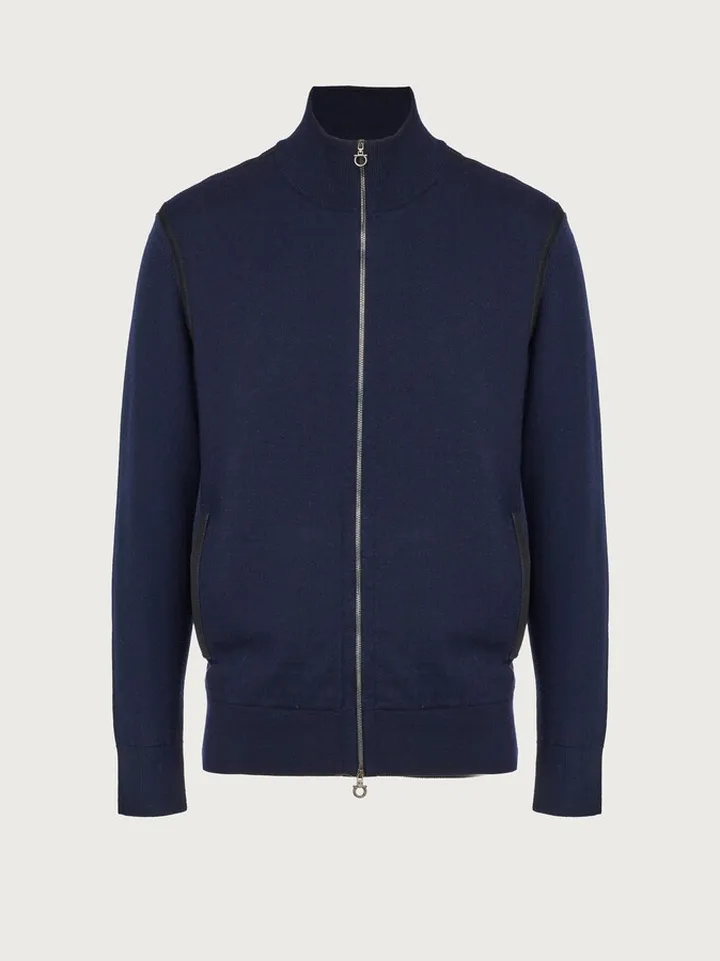 Ferragamo Men Wool cardigan with nubuck details Blue