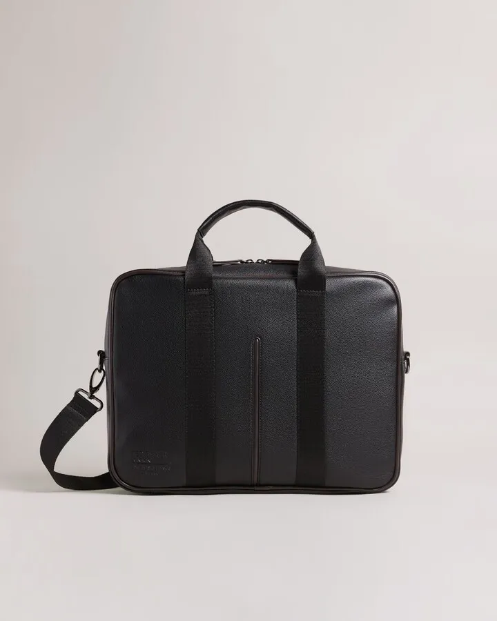 Faux Leather Document Bag in Black