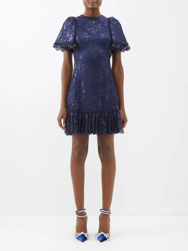Midnight Tremors Metallic Floral-lace Mini Dress