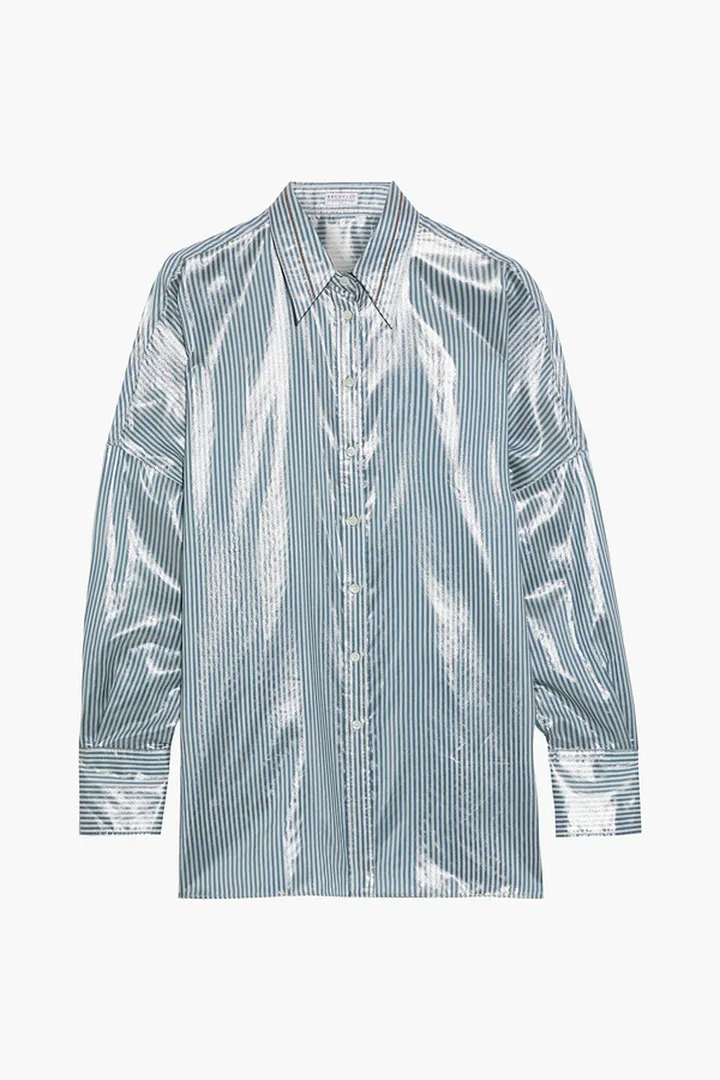 Striped silk-lamé shirt