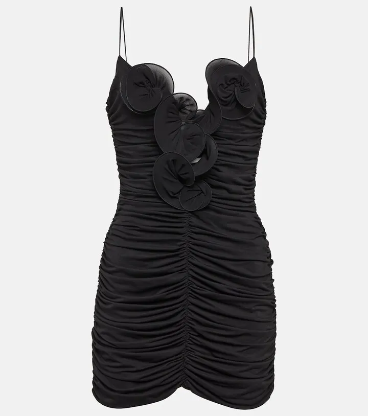 Floral-applique ruched minidress