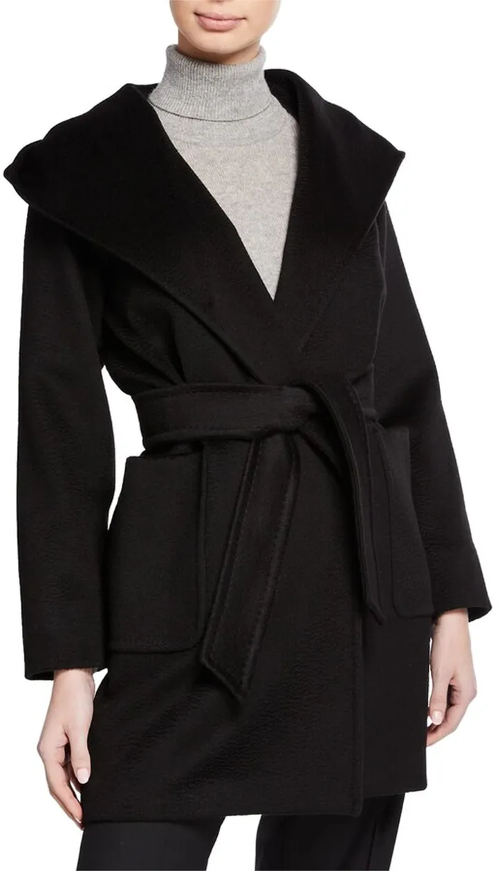 Rialto Camel Hair Belted Short Hooded Coat