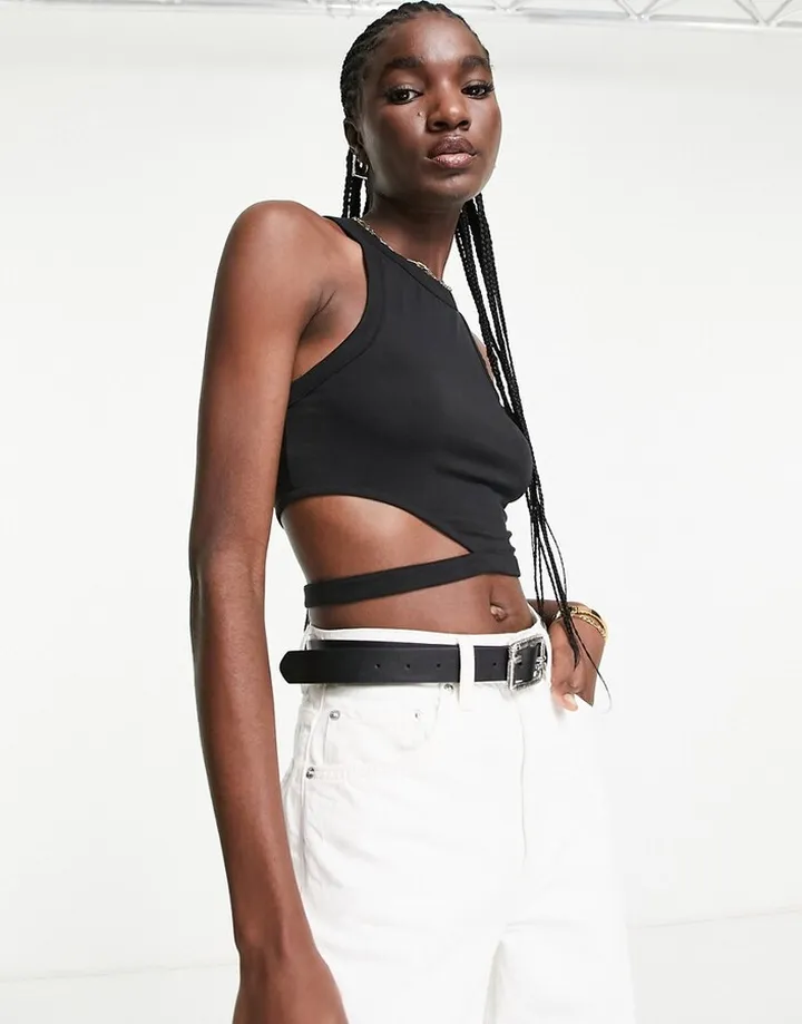 & Other Stories cut out detail cropped tank top in black