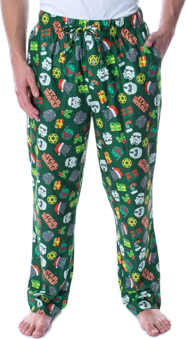 Star Wars Mens' Holly Jolly Helmet Toss Print Lounge Pajama Pants (4X) Green
