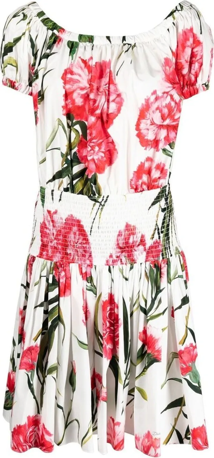 Carnation-print flared minidress
