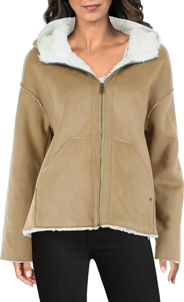 Jody Womens Faux Suede Shearling Faux Fur Coat
