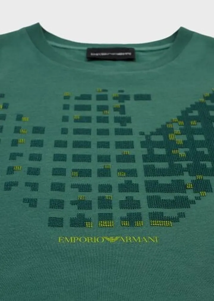Organic-jersey T-shirt with pixel eagle logo