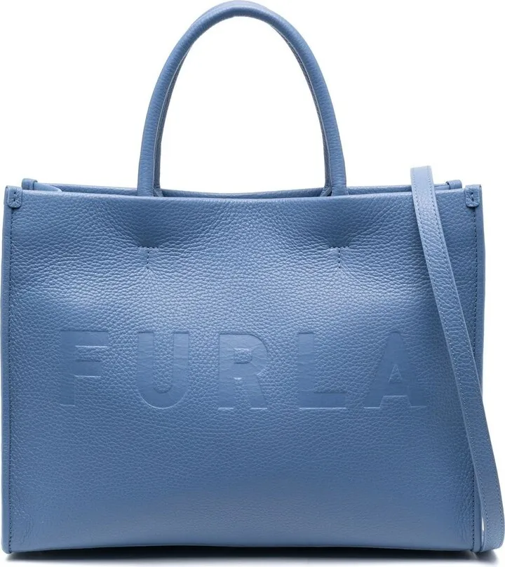 Embossed-Logo Leather Tote Bag