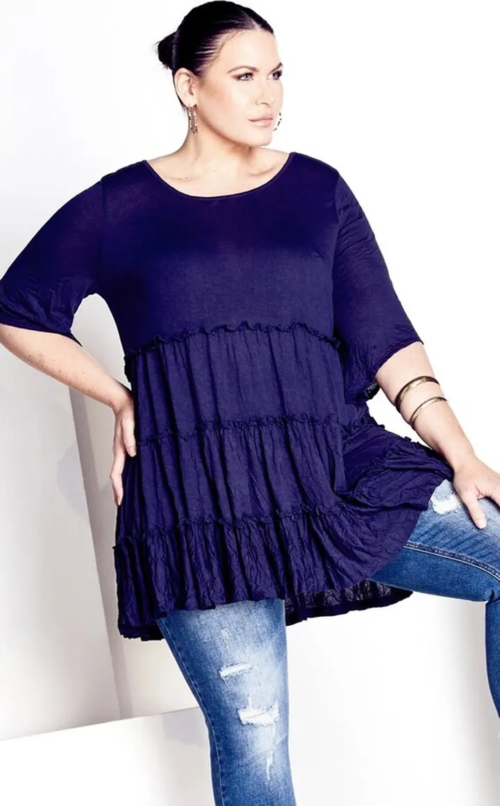 AVENUE | Women's Plus Size Tier Crush Tunic - navy - 16W